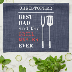 Best Dad Ever Barbecue Grill Master Fathers Name Tea Towel