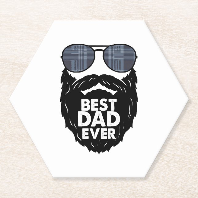 Best Dad ever beard bearded Dad sunglasses black Paper Coaster (Front)