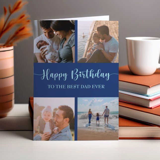 Best Dad Ever Birthday Card Photo Collage Blue (Creator Uploaded)