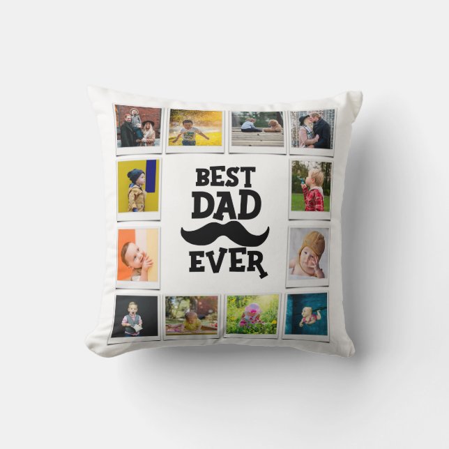 Best Dad Ever Birthday Photo Collage White Cushion (Front)