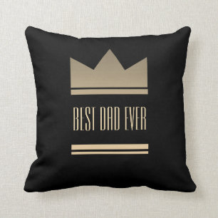 Best Dad Ever Black and Gold King Crown Modern Cushion