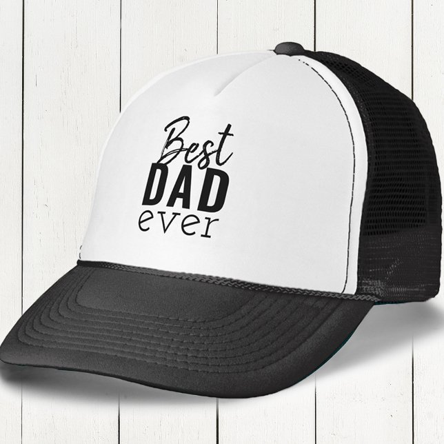 Best Dad Ever Black and White Typography Trucker Hat (Creator Uploaded)