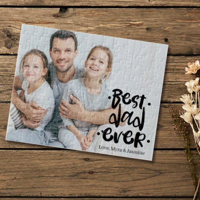 Best Dad Ever Black Custom Photo Gift From Kids  Jigsaw Puzzle (Creator Uploaded)