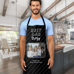 Best Dad Ever Black Custom Photo Keepsake  Apron<br><div class="desc">Best Dad Ever Black Custom Photo Keepsake Apron. Make a personalised apron for the best dad ever. White modern typography on a black background with stripes. Add your favourite photo and customise the text with your names. You can change any text on the apron. A lovely keepsake for a birthday,...</div>