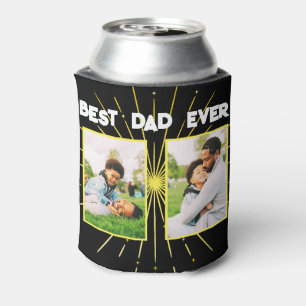 Best Dad Ever Black & Gold Family Photo Collage Can Cooler