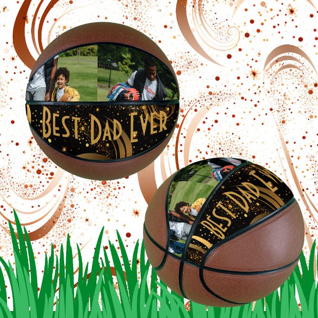 Best Dad Ever Black Gold Leafy Swirls Modern Photo Basketball (Best Dad Ever Black Gold Leafy Swirls Modern Photo Basketball)