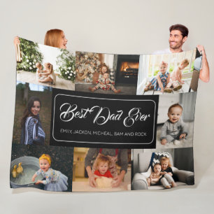 Best Dad Ever Black Photo Collage Fleece Blanket
