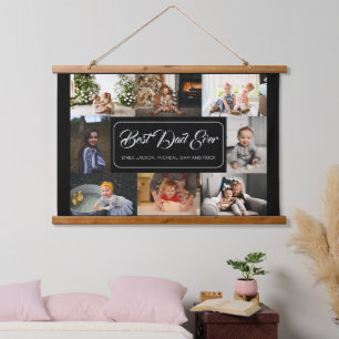 Best Dad Ever Black Photo Collage Hanging Tapestry