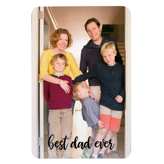 Best Dad Ever Black Script Photo Template Magnet (Vertical)