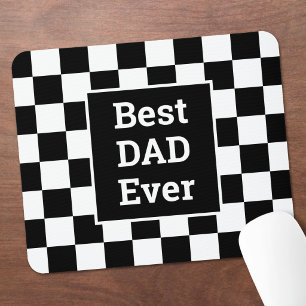 Best Dad Ever Black White Chequered Pattern Mouse Pad