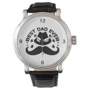Best Dad Ever Black White Hat Moustache   Watch