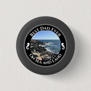 Best Dad Ever Blue Atlantic Ocean Rocky Seashore 3 Cm Round Badge