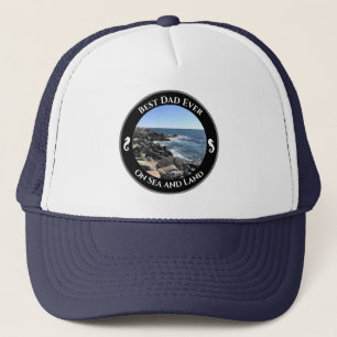 Best Dad Ever Blue Atlantic Ocean Rocky Seashore Trucker Hat