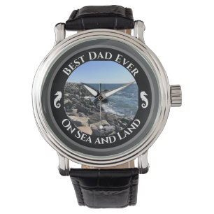 Best Dad Ever Blue Atlantic Ocean Rocky Seashore Watch