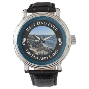 Best Dad Ever Blue Atlantic Ocean Rocky Seashore Watch