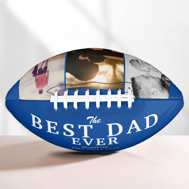 Best Dad Ever Blue Father`s Day 3 Photo Collage Football (Creator Uploaded)