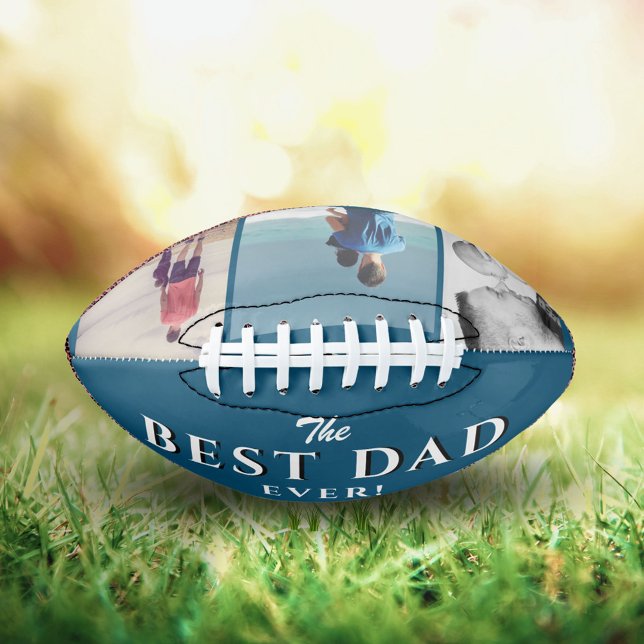 Best Dad Ever Blue Father`s Day 3 Photo Collage Football (Creator Uploaded)