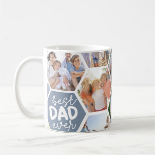Best Dad Ever   Blue Hexagons Photo Coffee Mug