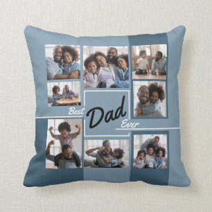 Best Dad Ever Blue Photo Collage Father’s Day Cushion