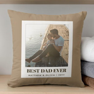 Best Dad Ever Brown Modern Minimalist Unique Photo Cushion