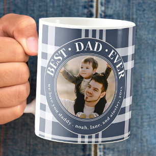 Best Dad Ever Buffalo Plaid Custom Photo Fathers Coffee Mug