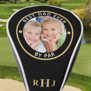 BEST DAD EVER BY PAR Photo Monogram Black Gold Golf Head Cover