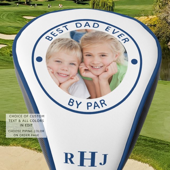 BEST DAD EVER BY PAR Photo Monogram Blue Golf Head Cover (Creator Uploaded)