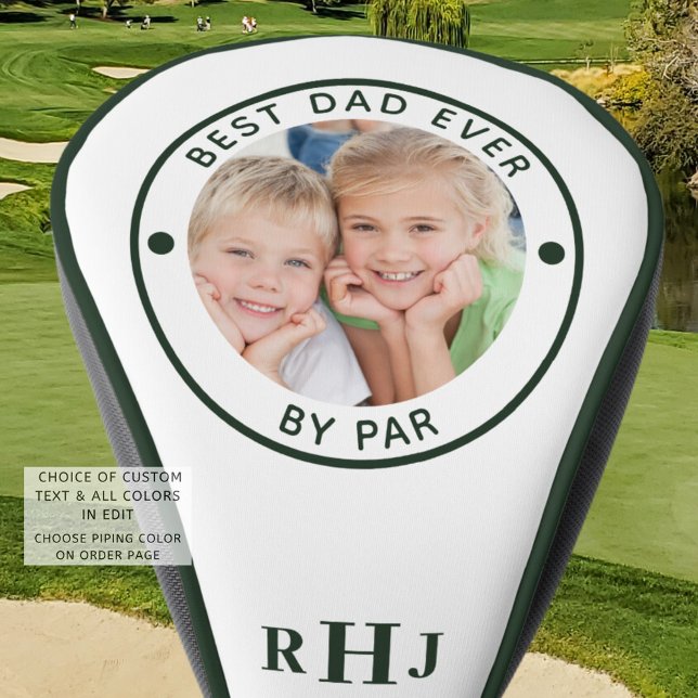 BEST DAD EVER BY PAR Photo Monogram Green Golf Head Cover (Creator Uploaded)