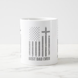 Best Dad Ever Christian Patriotic Dad USA Flag Fat Large Coffee Mug
