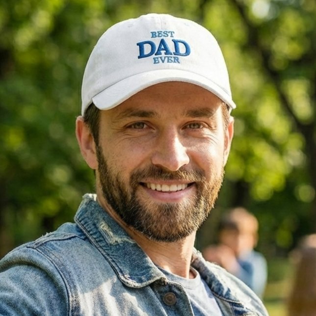Best Dad Ever Classic Blue Typography White Embroidered Hat (Best Dad Ever Classic Blue Typography White Embroidered Baseball Cap)