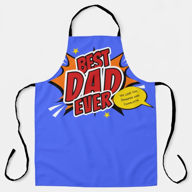 Best Dad Ever Comic Superhero Fathers Day Apron (Front)