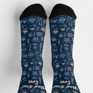Best Dad Ever Crew Socks with BBQ Feast Design