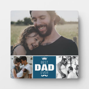 Best Dad Ever Crown Happy Father's Day 3 Photo Plaque