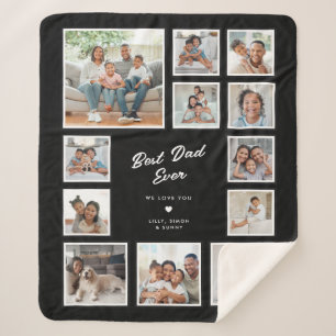 Best Dad Ever   Custom 12 Photo Collage Black Sherpa Blanket
