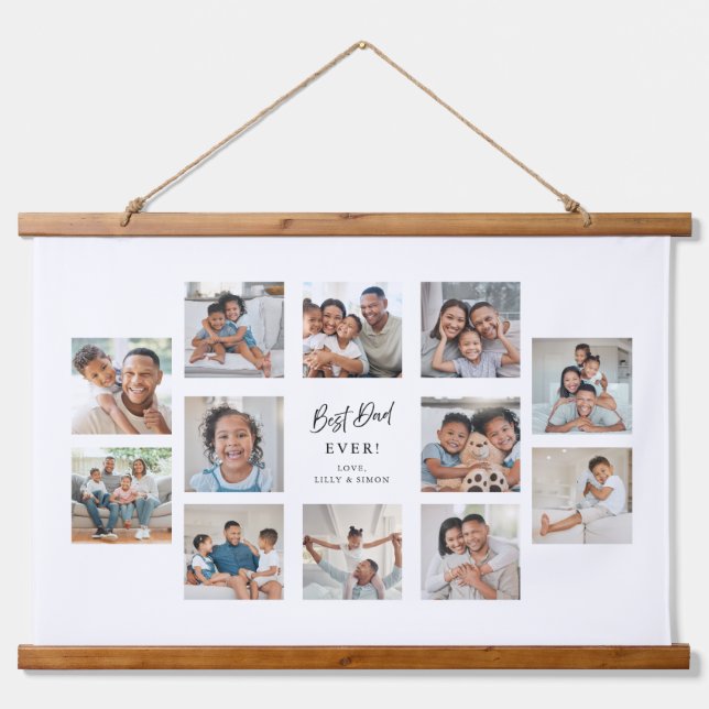 Best Dad Ever Custom 12 Photo Collage  Hanging Tapestry (Front)