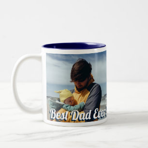 Best Dad Ever! Custom 2 Horizontal Photos Two-Tone Coffee Mug