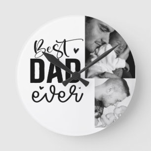 Best Dad Ever Custom 2 Photo Collage Round Clock