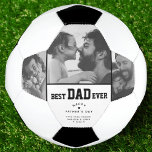 Best Dad Ever Custom 3 Photo Fathers Day Soccer Ball<br><div class="desc">This custom black and white photo Father's Day soccer ball is the perfect gift for the best dad ever. Modern typography reads "Happy Father's day" with a minimalist heart over your personalised message and names surrounded by 2 of your favourite photos.</div>