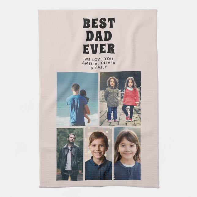 Best Dad Ever Custom 6 Photo Collage  Tea Towel (Vertical)