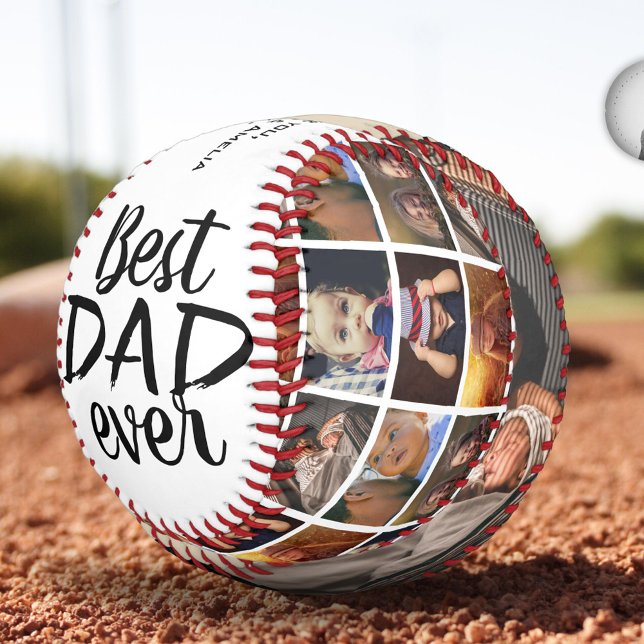 Best Dad Ever Custom Father`s Day 6 Photo Collage Baseball (Creator Uploaded)