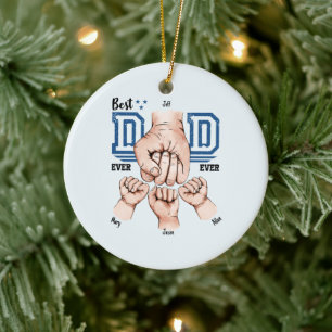 Best Dad Ever Custom Fist Bump - Three Kids Ceramic Ornament