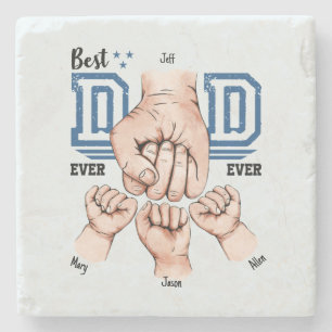 Best Dad Ever Custom Fist Bump - Three Kids Stone Coaster
