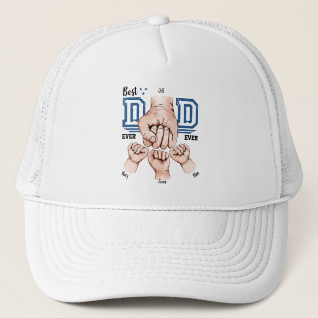 Best Dad Ever Custom Fist Bump - Three Kids Trucker Hat (Front)
