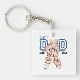 Best Dad Ever Custom Fist Bump - Two Kids Key Ring
