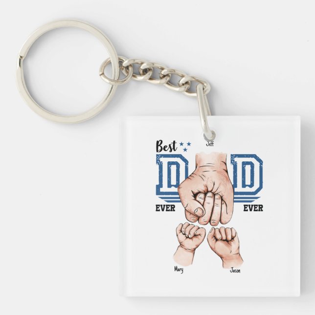 Best Dad Ever Custom Fist Bump - Two Kids Key Ring (Front)