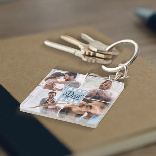 Best Dad Ever Custom Four Photo Family Collage Key Ring