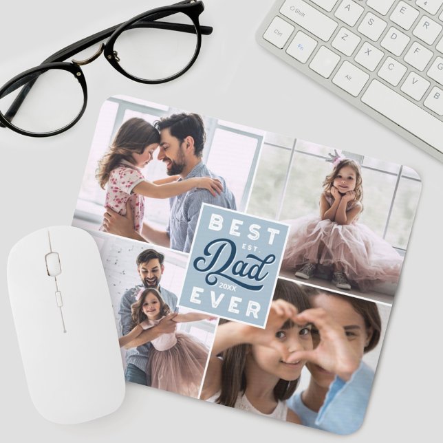 Best Dad Ever | Custom Four Photo Family Collage Mouse Pad (Creator Uploaded)