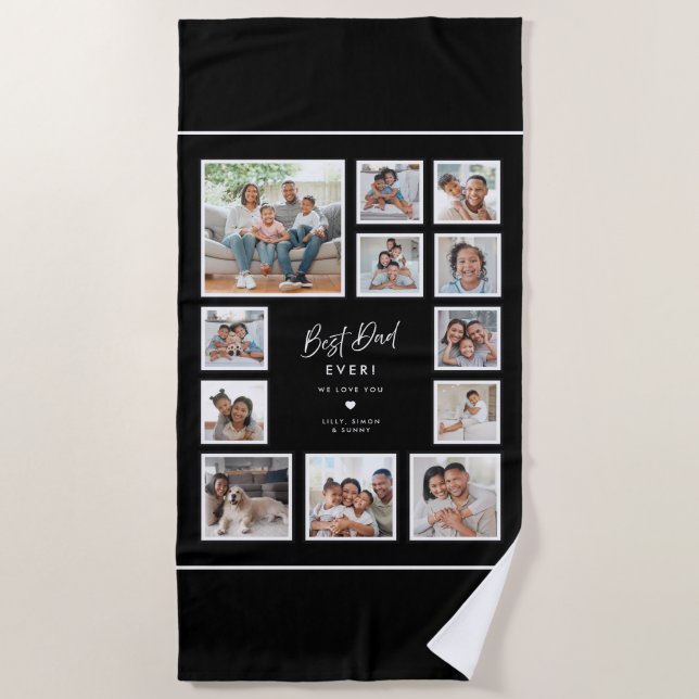 Best Dad Ever Custom Multi Photo Collage Grid Beach Towel (Front)
