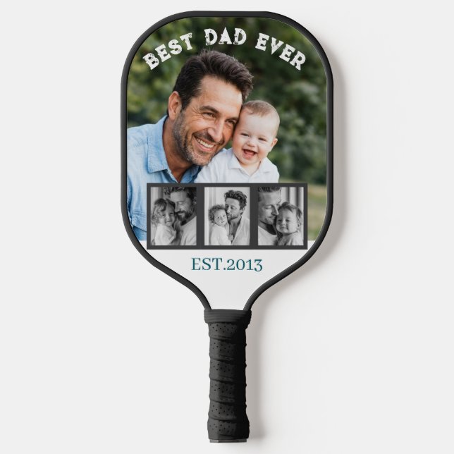 Best Dad Ever Custom Multi Photo Collage Pickleball Paddle (Front)