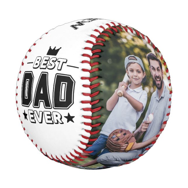 Best Dad Ever Custom Name modern 2 Photo  Baseball (Angled)